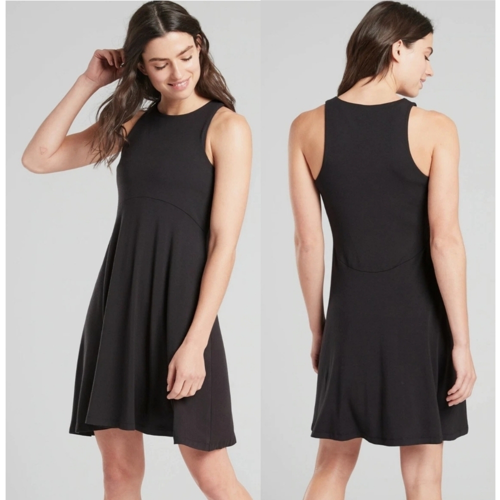 Athleta▪️Santorini Thera Black Midi Lightweight Aline Dress